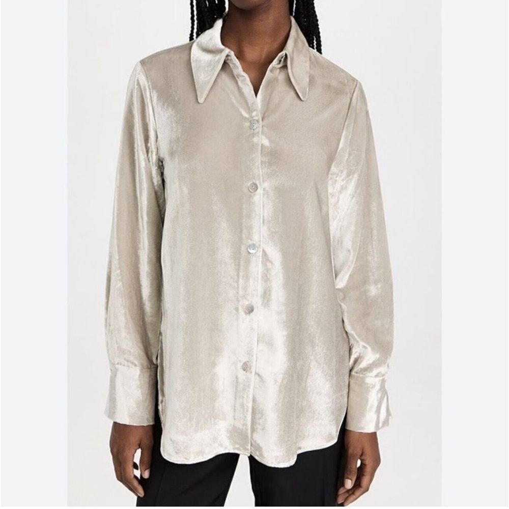 Vince NWT Velvet Shaped Collar Long Sleeve Blouse in Grey Size M MSRP $398